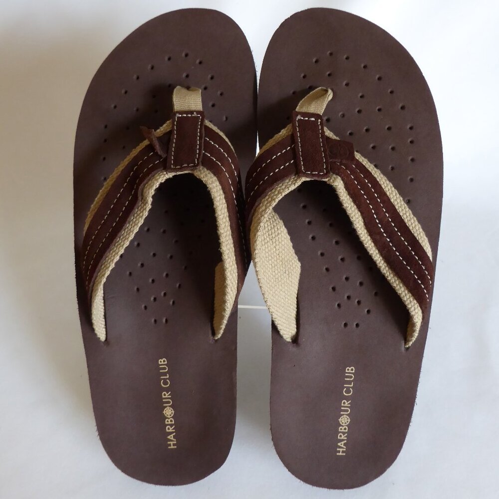HARBOUR CLUB BRAND MENS BROWN FLIP FLOP SANDALS (NEW) NEVER WORN